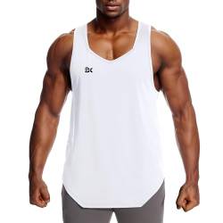 BROKIG Leicht Muskelshirts Herren Unregelmäßiger Ärmelloses Tank Top Herren Gym Workout Quick Dry Laufen Unterhemd (Weiß,XL) von BROKIG