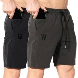 BROKIG Sporthose Herren Kurz Slim Fit Kurze Hosen Fitness Laufshorts Gym Shorts mit Taschen (Schwarz-Olive Grau,L) von BROKIG