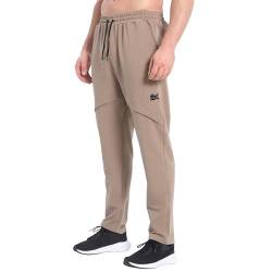 BROKIG Vermesh Gerade Jogginghose Trainingshose Herren Lang, Baumwolle Atmungsaktiv Breite Hose Herren Loser Passform Sporthose Herren Freizeithose mit Taschen (Khaki,XL) von BROKIG