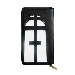 BROLEO Church Cross Prints Leder Lange Clutch Geldbörse für modische Mädchen und Frauen – langlebig, stilvoll und funktional, Schwarz , Einheitsgröße von BROLEO