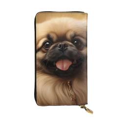 BROLEO Pekinese Dog Prints Leder Lange Clutch Geldbörse für modische Mädchen und Frauen – langlebig, stilvoll und funktional, Schwarz , Einheitsgröße von BROLEO