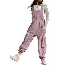 Latzhose Damen Arbeitshose Weites Bein Jumpsuit Verstellbar Riemen Hose Reißverschlusstasche Lose Passform Baggy Latzhose für Frauen Lang Spielanzug Hose Rosa L von BRONG