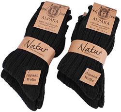 BRUBAKER 4 Paar Alpaka Socken aus 100% Alpakawolle - Wintersocken Set für Damen und Herren - Schwarz - Größe 43-46 von BRUBAKER