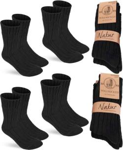 BRUBAKER 4 Paar Wollsocken - Warme Wintersocken für Damen und Herren - Flauschiges Thermosocken Set mit Schafwolle - Winter Socken - Schwarz - Größe 39-42 von BRUBAKER