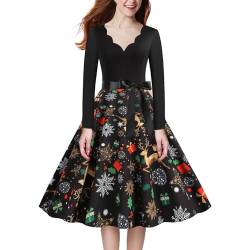 BSEID Kleid mit Weihnachtsdruck - Weihnachtsbedrucktes Cocktailkleid mit V-Ausschnitt - Festivalkleid für Mädchen und Frauen, Hochzeitskleid, formelles Kleid, perfekt für Weihnachtsfeier von BSEID