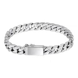 BSLVWG Kubanische Link Armband für Männer Frauen, Solid Chirurgische Edelstahl Silber Kette Armband 9mm breit, 18/20/cm Hip Hop Curb Armband Schmuck Geschenke für Männer Papa Bruder Freund (18CM) von BSLVWG