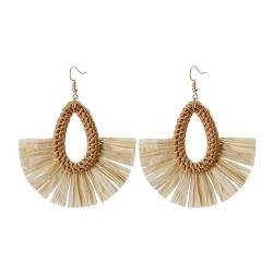 BSLVWG Rattan Ohrringe für Frauen Raffia Ohrringe Böhmische Tropfen Ohrringe Handgemachte Stroh Wicker Rattan Dangle Ohrringe Leichte geometrische Quaste Hoop Strand Ohrringe (23) von BSLVWG