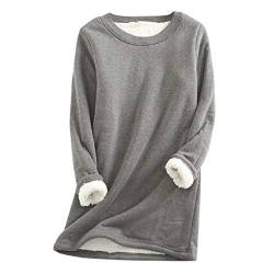 BSWFA Damen Fleece Pullover Winter Warme Unterhemd Sweatshirt Plus Dicker Langarmshirt Pulli Langarm Shirts Oversize Bedrucktes Oberteil Tops (#01F-Dark Gray, M) von BSWFA