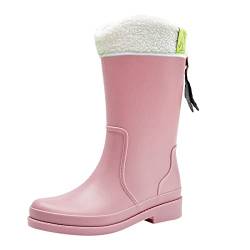 Gummistiefel Damen Halbhoch Wasserdicht Gefütterter Gummistiefel Winterstiefel Thermosohle aus EVA Innenstiefelsocken aus Fleece bis hoher Schaft Wasserdicht Regenschuhe Halbgummistiefel Gelb 37-42 EU von BSWFA