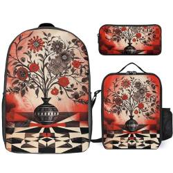 BTCOWZRV Rucksack Federmäppchen und isolierte Lunchtasche Set für Männer Frauen Große Kapazität Reise Laptop Rucksack Casual Daypack mit verstellbaren Riemen Computertasche, Weiß, Einheitsgröße, von BTCOWZRV