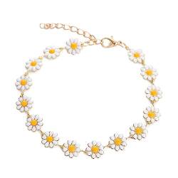 BTGHPI Modische Halskette, bemalte Blume, Choker, kleine Gänseblümchen, verstellbare Schlüsselbeinkette für Frauen und Mädchen, handgefertigtes Armband, Ohrringe, Schmuck, bracelet 1, Metall von BTGHPI