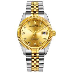 BUREI 38mm Automatik Uhr Herren Luxus Diamant Armbanduhr für Männer Mit Saphirglas Datumskalender von BUREI