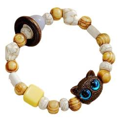 BWANGIAO Elegantes Perlenarmband mit Katzenanhänger, trendiges Perlenarmband mit Katzenanhänger für den Alltag, Verabredungen und Partys von BWANGIAO