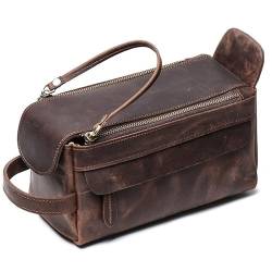 BWCKMTSC Männer Frauen Leder Kosmetiktaschen Reisefunktion Make-up-Etui Reißverschluss Make-up Organizer Aufbewahrungstasche Toilettenartikel Beauty Kulturbeutel (Farbe: Braun, Größe: Einheitsgröße) von BWCKMTSC