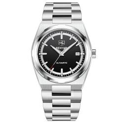 BENYAR Business Herrenuhr Wasserdicht Simulation Automatikuhr Edelstahl Sportmaschinen Uhr Automatik Kalender (Silver Black) von BY BENYAR