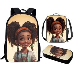 BYCHECAR Afrikanisches Mädchen-Rucksack mit Lunchtasche-Set, Kinder-Schultaschen, Lunchbox, Federmäppchen für Mädchen, Grundschule, Büchertaschen für 2., 3., 4., 5. Klasse von BYCHECAR