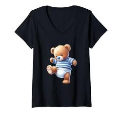 Damen Enthüllung des Geschlechts bei der Babyparty mit Teddybär für Jungen T-Shirt mit V-Ausschnitt von Baby Boy Teddy Bear Baby Shower Gender Reveal