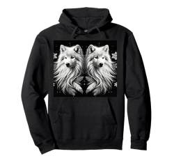 Weißes langhaariges Winterwolf-Design Pullover Hoodie von Baby Cat creates