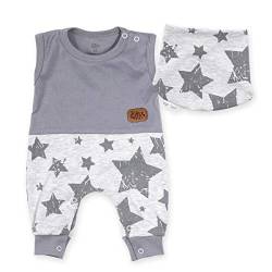 Baby Sweets 2er-Set Strampler Halstuch Unisex in Grau im Sterne-Motiv mit Kurzarm-Babystrampler ohne Füße und passendem Baby-Halstuch für Neugeborene & Kleinkinder in der Größe Newborn (56) von Baby Sweets