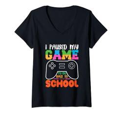Damen Ich pausiere mein Spiel, um zurück zur Schule zu gehen Zurück zur Schule T-Shirt mit V-Ausschnitt von Back To School First Day Of School