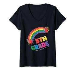 Damen Regenbogenlehrer der fünften Klasse, Kinder der 5. Klasse, zurück zur Schule T-Shirt mit V-Ausschnitt von Back To School Outfit Tee Store