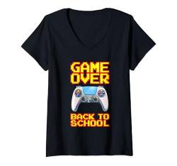 Damen Game Over Jungen Kinder Gamer Gaming Arcade Lustig Back To School T-Shirt mit V-Ausschnitt von Back To School Vibes Outfit Gifts