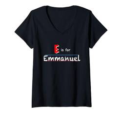 Damen E Is For Emmanuel, individuell gestalteter Name für Jungen, Kinder, Schule T-Shirt mit V-Ausschnitt von Back to School, Personalized Custom Boys Names