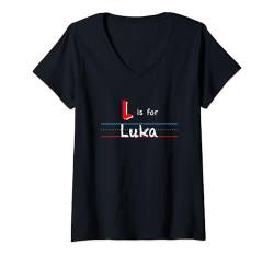 Damen L Is For Luka, Jungen personalisierter Name Kinder Schule T-Shirt mit V-Ausschnitt von Back to School, Personalized Custom Boys Names