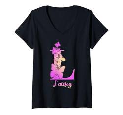 Damen Lainey, niedlicher personalisierter Schmetterling benutzerdefinierte Kinder Mädchen Name T-Shirt mit V-Ausschnitt von Back to School, Personalized Custom Girls Names