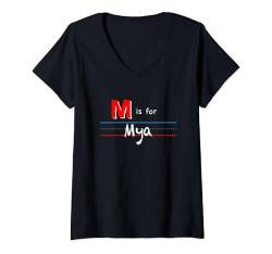 Damen M Is For Mya, Mädchen Individueller Personalisierter Name Kinder Schule T-Shirt mit V-Ausschnitt von Back to School, Personalized Custom Girls Names