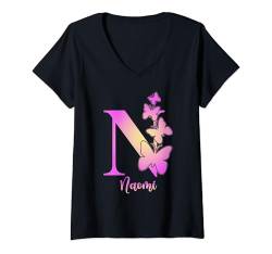 Damen Naomi, niedlicher personalisierter Schmetterling benutzerdefinierte Kinder Mädchen Name T-Shirt mit V-Ausschnitt von Back to School, Personalized Custom Girls Names