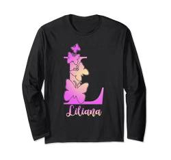 Liliana, niedlicher personalisierter Schmetterling benutzerdefinierte Kinder Mädchen Name Langarmshirt von Back to School, Personalized Custom Girls Names