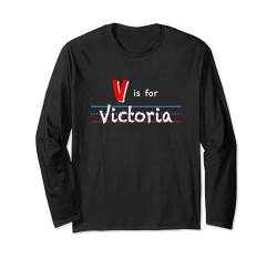 V Is For Victoria, Mädchen Individueller Personalisierter Name Kind Schule Langarmshirt von Back to School, Personalized Custom Girls Names