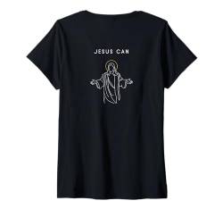 Damen Jesus Can Halo Backside - Minimalistisch Christian T-Shirt mit V-Ausschnitt von Backside Christian Apparel Jesus Merch Gifts