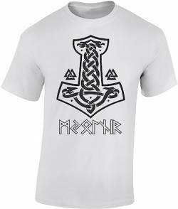 (A) Wikinger Tshirt Herren | Mjölnir T-Shirt | Viking Shirt Männer | Wikinger Kleidung (Weiß M) von Baddery