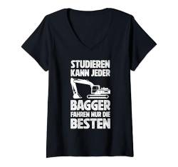 Damen Lustiges Studieren Kann Jeder Bagger Fahren Bauarbeiter T-Shirt mit V-Ausschnitt von Baggerfahrer Mann Geschenke