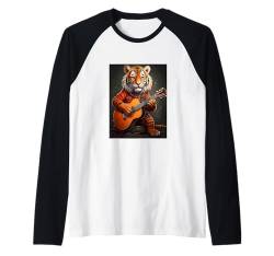 Cool Tiger Playing Guitar Illustration Graphic Designs Raglan von Bahaa's Tee