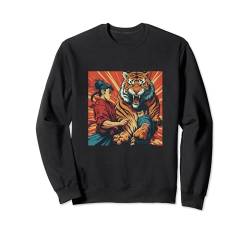 Cool Two Japanese Fighters Fighting a Tiger Illustration Sweatshirt von Bahaa's Tee