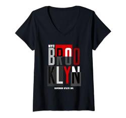 Damen Cooles Brooklyn New York Style, New York City Grafikdesign T-Shirt mit V-Ausschnitt von Bahaa's Tee