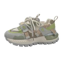 Bailey Xingqi Chunky Sneakers für Damen Atmungsaktive Mesh-Plateau-Sneaker Bequeme leichte Wanderschuhe（Graues Khaki EU 35） von Bailey Xingqi