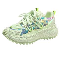 Bailey Xingqi Damen Chunky Sneakers Mode Strass Plateau Turnschuhe Bequeme Atmungsaktive Mesh Wanderschuhe（Lichtgrün EU 40） von Bailey Xingqi