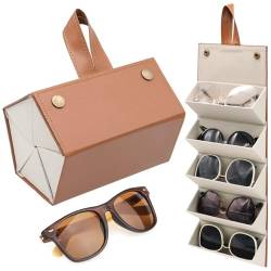 Bakiauli Sonnenbrillen Aufbewahrung, 5 Fächer Faltbare Brille Displaybox Hängen Brillenaufbewahrung PU-Leder Sonnenbrillen Organizer für Damen Herren von Bakiauli