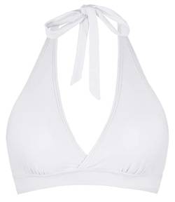 Stützender Neckholder-Bikini für Damen, gepolstert, Push-Up-Bikini, gerüschte Brust, Haken hinten, Badeanzug, nur Oberteil, Weiss/opulenter Garten, Large von Balasami