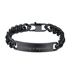 Bandmax personalisiert ID-Armband für Jungen Mädchen 19cm 10mm breit schwarz Edelstahl Panzerkette Schildarmband schlichte Partner Armband Modeschmuck für Freundschaft Geburtstag von Bandmax