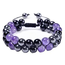 Beads Armband Damen, Armkette Damen Schwarz Lila Amethyst 8 mm 2 Lagiges Geflochtenes Yoga Armband Perlenarmbänder Geschenk für Freund 30cmx8mm von Banemi