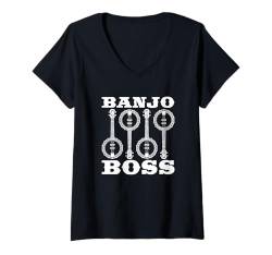 Damen Banjo - Bluegrass Fingerpicking Saiteninstrument Banjo T-Shirt mit V-Ausschnitt von Banjo Geschenke & Ideen