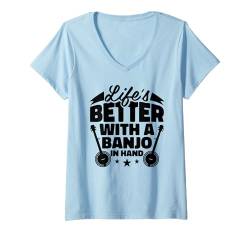 Damen Banjo Bluegrass Saiteninstrument - Fingerpicking Banjo T-Shirt mit V-Ausschnitt von Banjo Geschenke & Ideen