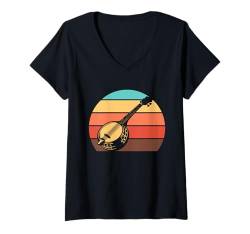 Damen Retro Banjo Saiteninstrument Bluegrass - Vintage Banjo T-Shirt mit V-Ausschnitt von Banjo Geschenke & Ideen