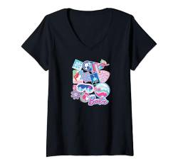 Damen Barbie – Winter Skifahren Aufkleber Collage T-Shirt mit V-Ausschnitt von Barbie