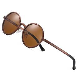 Barcur Retro Sonnenbrille Herren Rund Vintage Polarisierende Design (Braun Einzelne Brücke) von Barcur
